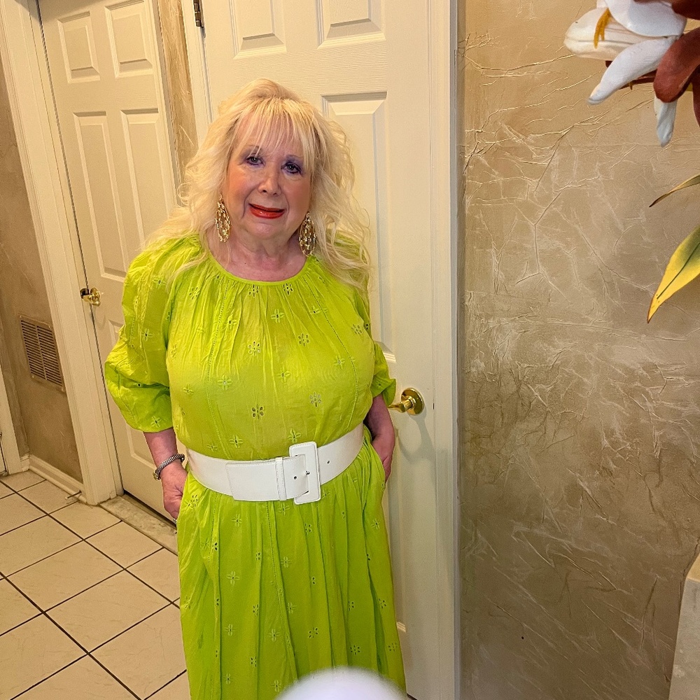 Lime green top and long skirt